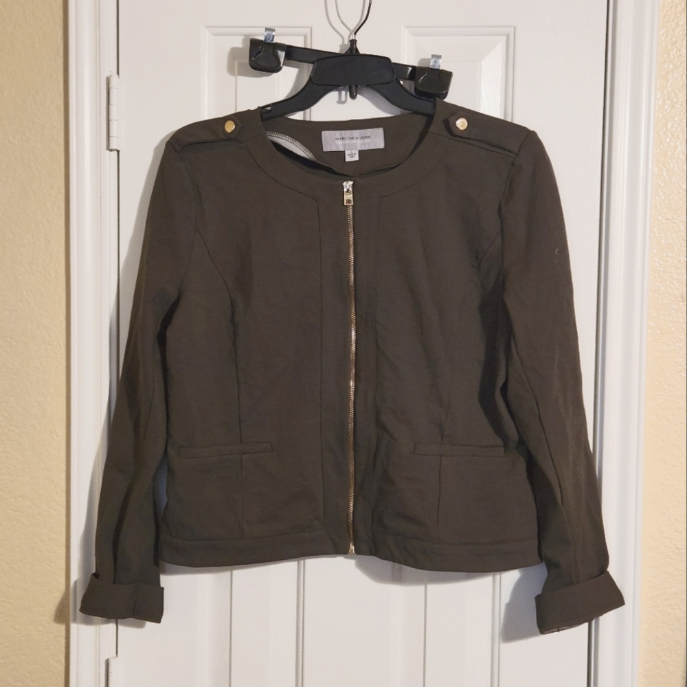 Marc New York suit style zip front jacket blazer w/ gold embellishments SIZE L